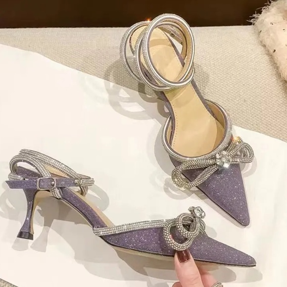 Mach & Mach DOUBLE BOW CRYSTAL GLITTER HEELS - Picture 1 of 8